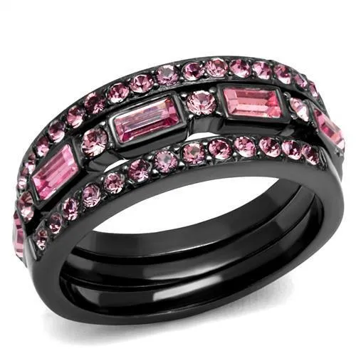 TK2844 - IP Light Black (IP Gun) Stainless Steel Ring with Top Grade Crystal in Multi Color - Grocery
