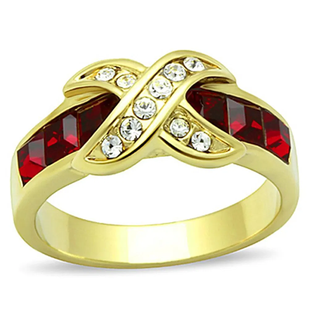 TK1388 - IP Gold(Ion Plating) Stainless Steel Ring with Top Grade Crystal in Siam - Grocery