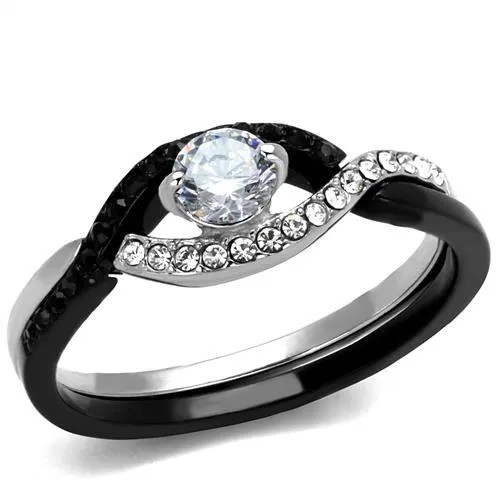 TK2301 - Two-Tone IP Black (Ion Plating) Stainless Steel Ring with AAA Grade CZ in Clear - Grocery