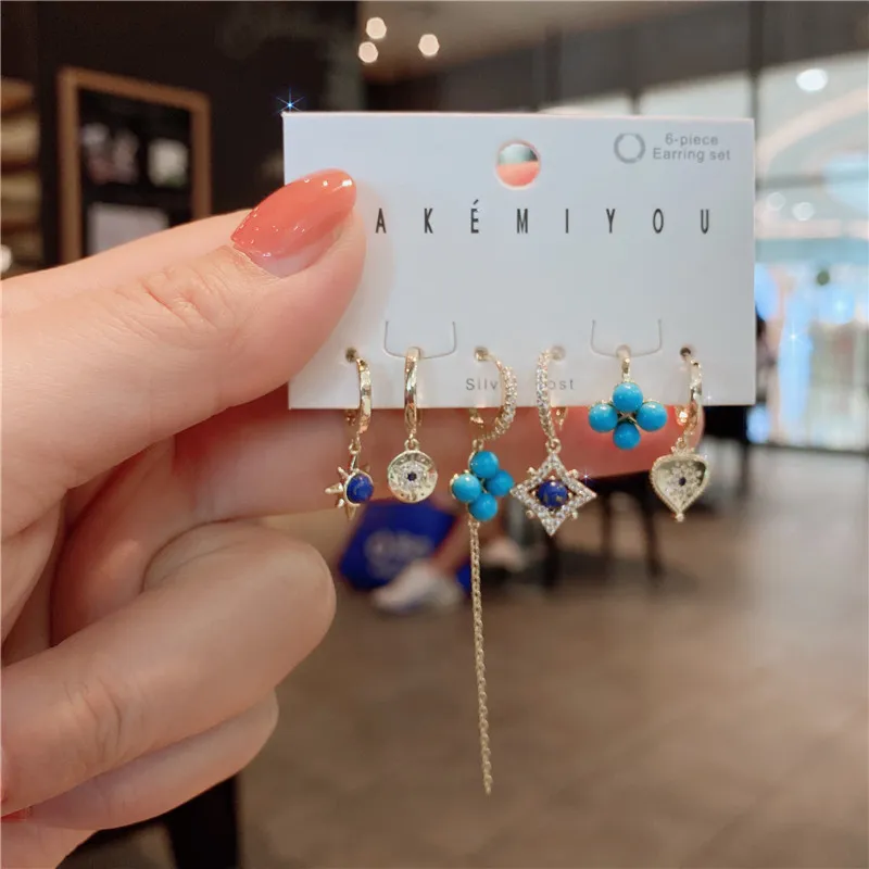 Girly Earrings Micro-Set Turquoise Petite Stars - Grocery