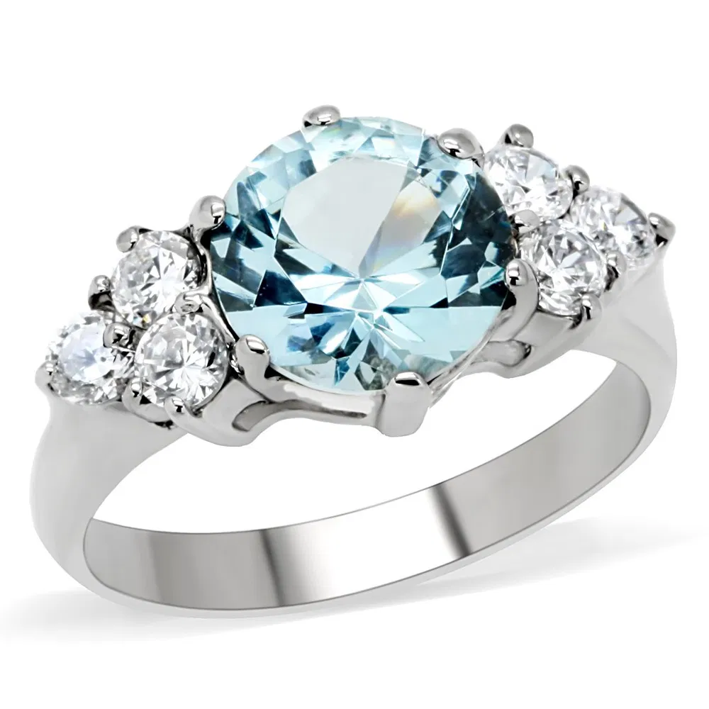 TK179 - High polished (no plating) Stainless Steel Ring with Synthetic Spinel in London Blue - Grocery
