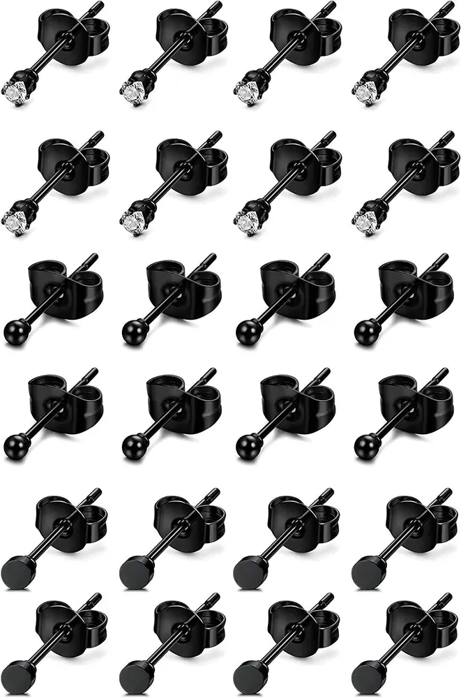 12Pairs Stainless Tiny CZ Stud Earrings for Men Women Small Disc Ball Earrings Set Cubic Zirconia Studs for Lip Tragus Cartilage Ear Piercing Jewelry - Grocery