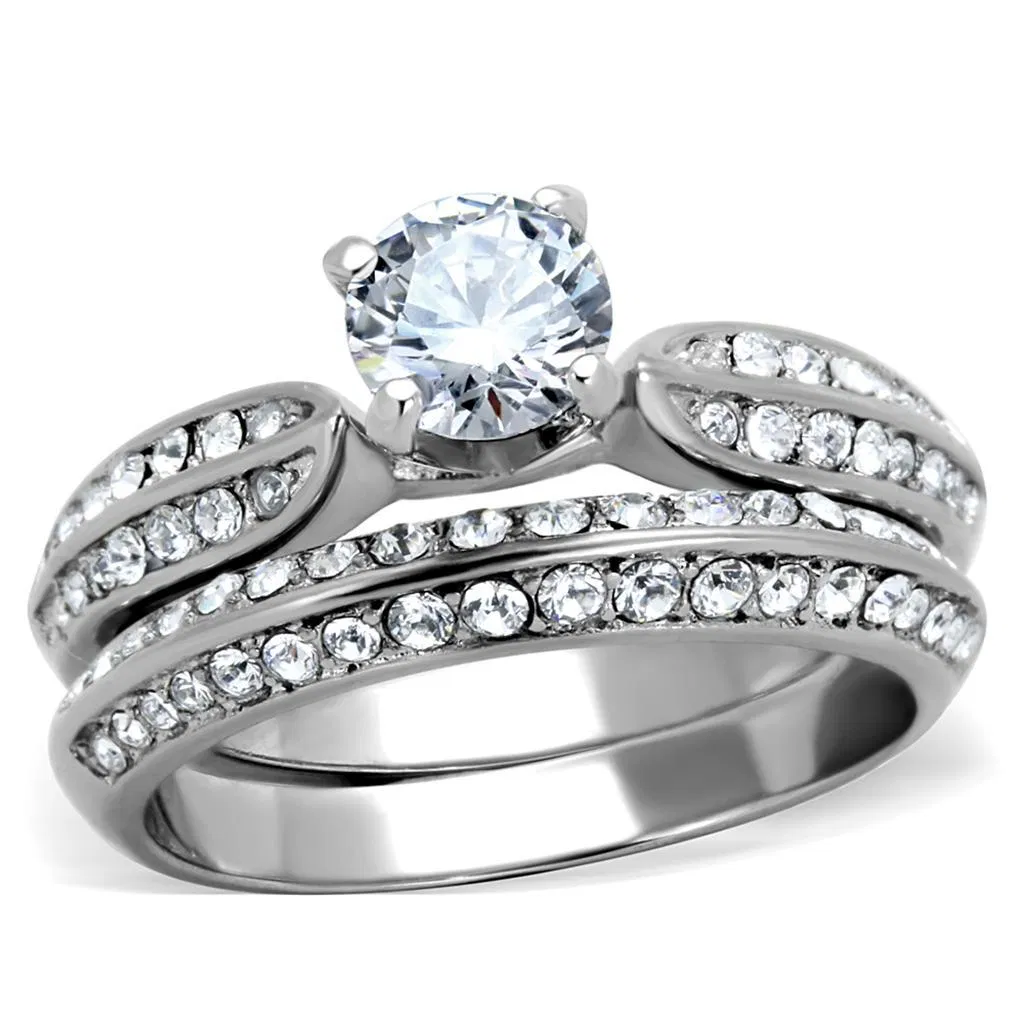 TK1920 - High polished (no plating) Stainless Steel Ring with AAA Grade CZ in Clear - Grocery