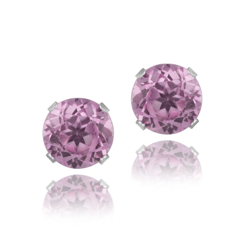 Sterling Silver 2.5ct Light Pink CZ Stud Earrings, 7mm - Grocery