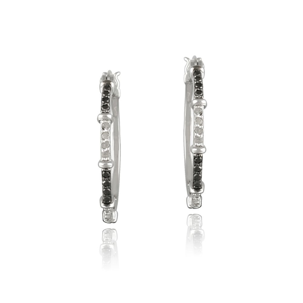 1/3ct Black & White Diamond Bar Hoop Earrings - Grocery