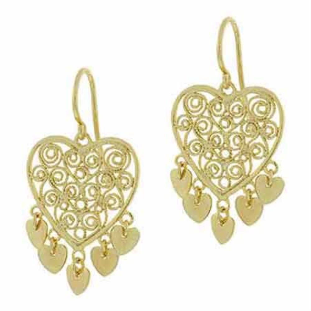 18K Gold over Sterling Silver Filigree Heart Chandelier Earrings - Grocery