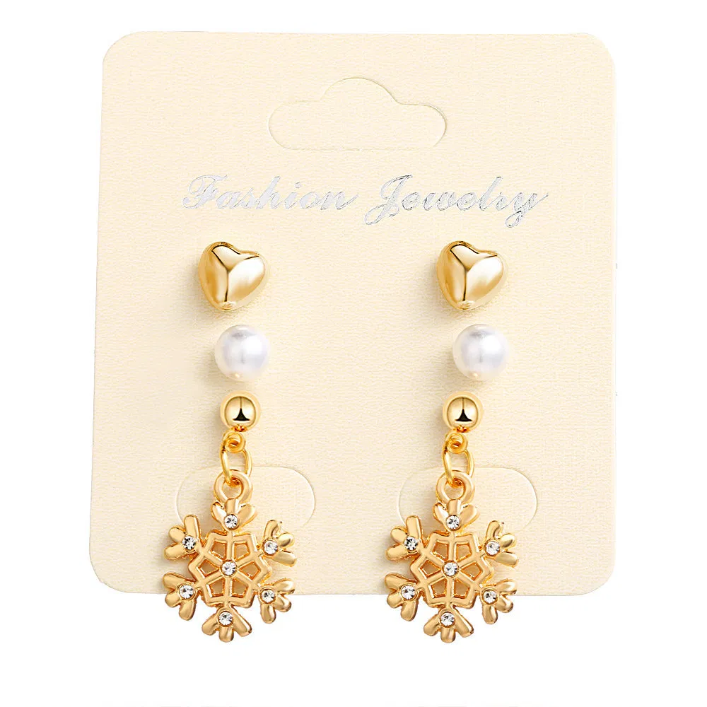 European And American New Diamond Snowflake Earrings Creative Christmas Gift Love Pearl Snowflake Ear Stud - Grocery