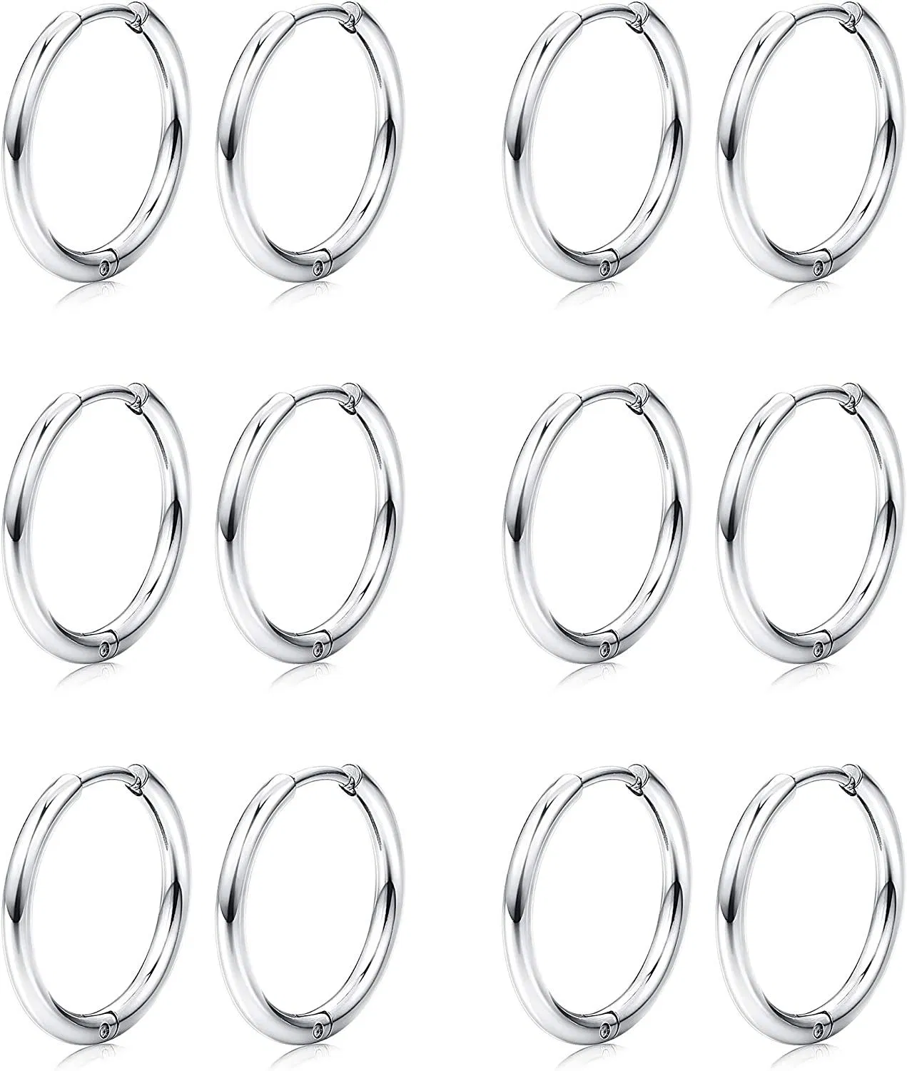 6 Pairs Hoop Earrings Cartilage Tragus Septum Helix Endless Small Sleeper Hoop Rings for Women Men 8MM 10MM 12MM - Grocery