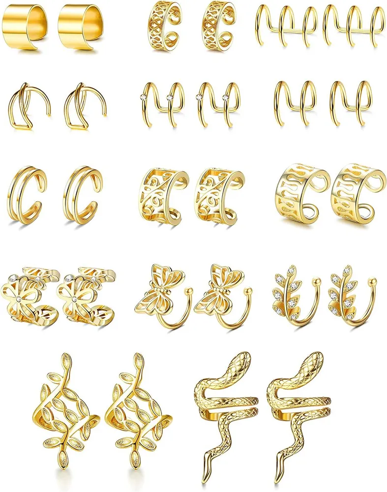 Ear Cuffs for Women Men Snake Butterfly Leaf Ear Cuff Earrings Non Piercing Fake Wrap Earrings Clip On Cartilage Helix Conch Adjustable - Grocery