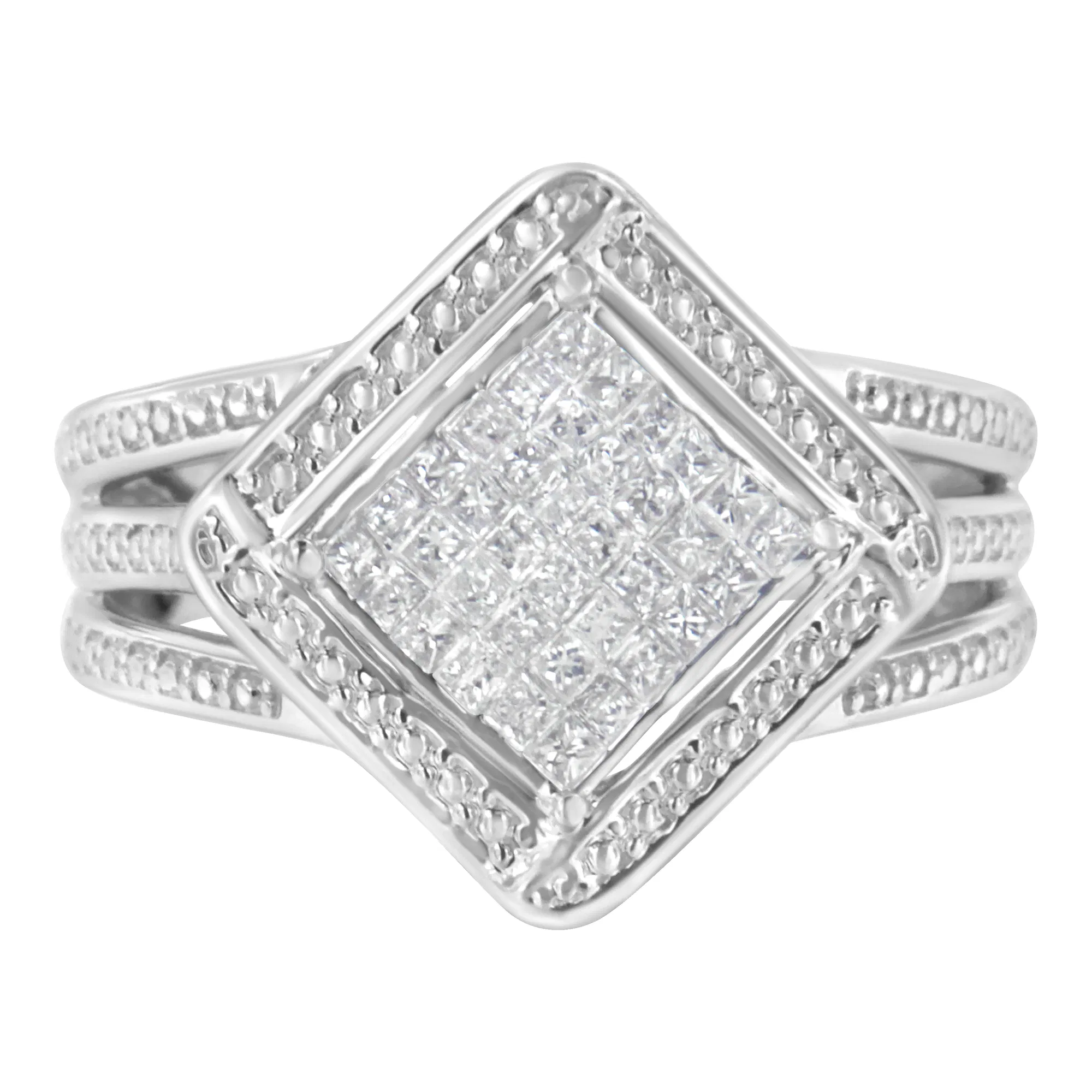 .925 Sterling Silver 2/5 Cttw Princess Cut Diamond Square On Point Cluster Composite Cocktail Ring (H-I Color, SI1-SI2 Clarity) - Grocery