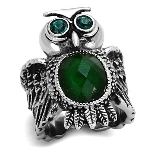 TK1312 - High polished (no plating) Stainless Steel Ring with Synthetic Synthetic Glass in Emerald - Grocery