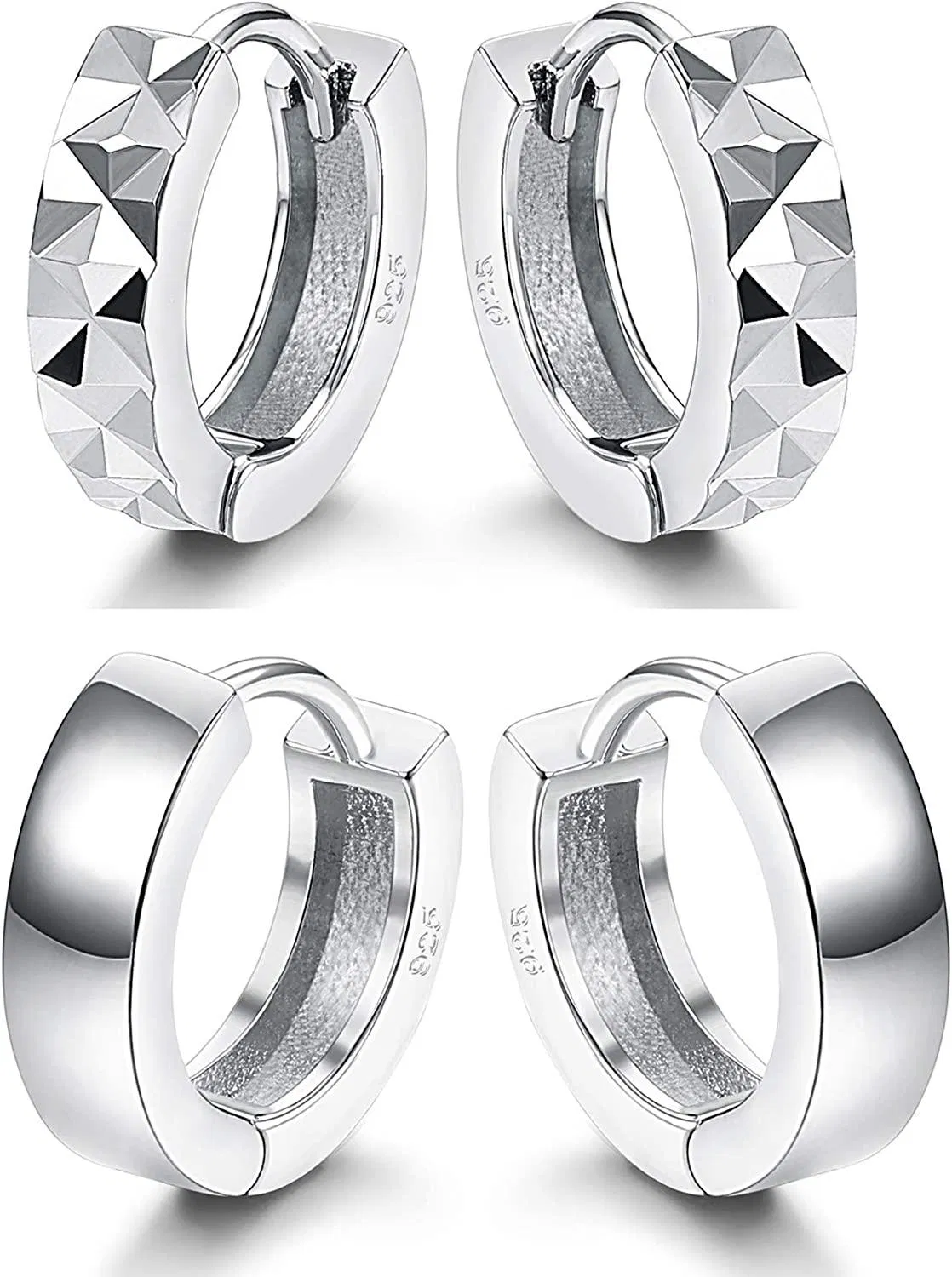 2 Pairs Hoop Earrings 925 Sterling Silver Earrings for Women Hypoallergenic Earrings. - Grocery