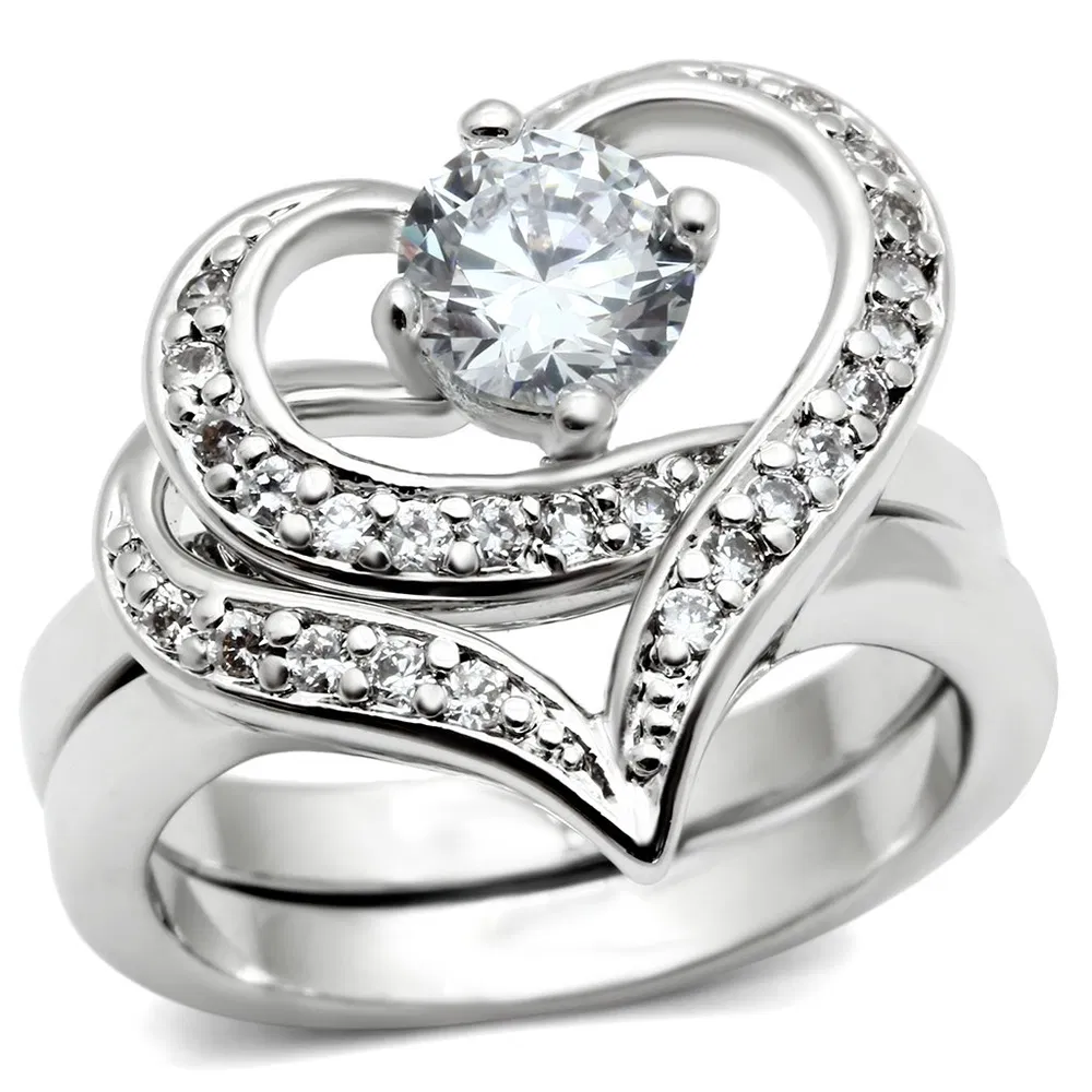 3W220 - Rhodium Brass Ring with AAA Grade CZ in Clear - Grocery