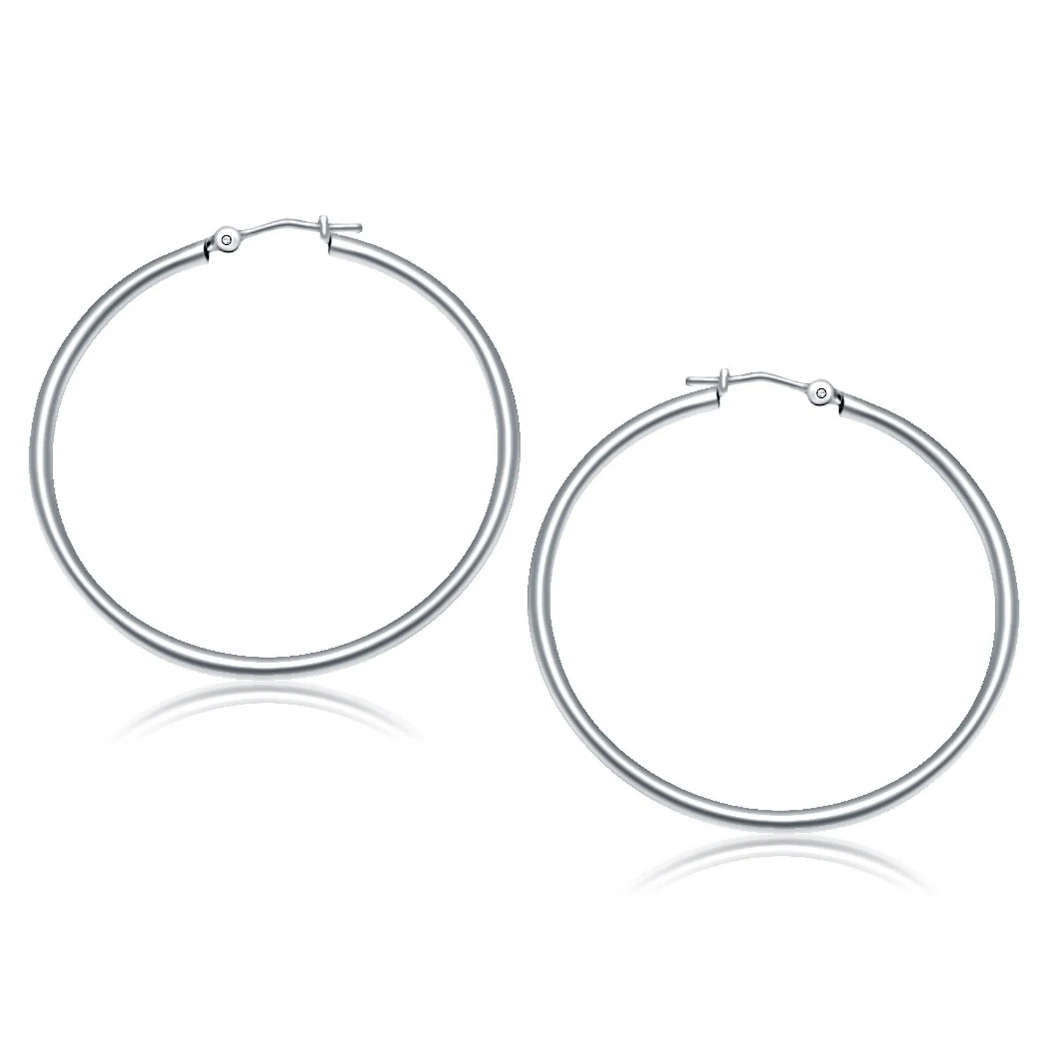 10k White Gold Polished Hoop Earrings (2x40 mm) - Grocery