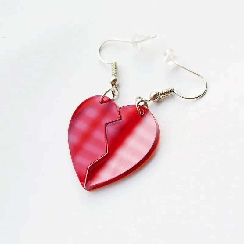 Clear Acrylic Red Vintage Broken Heart Earrings - Grocery