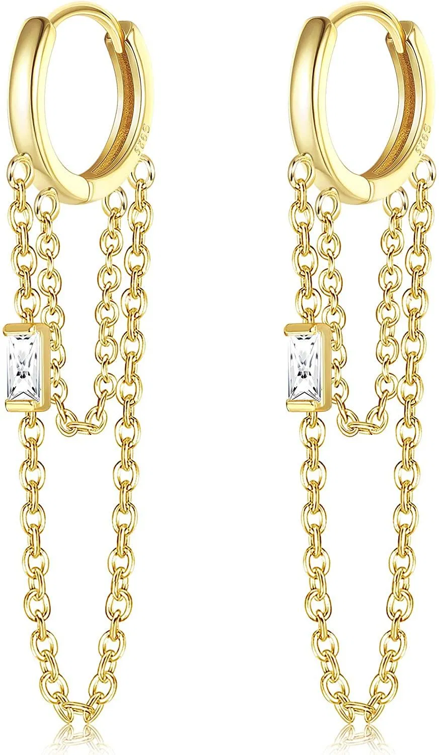 925 Sterling Silver Chain Hoop Earrings 18K Gold Plated Threader Dangle Earrings Cartilage Helix Huggie Cuff Earrings for Women - Grocery