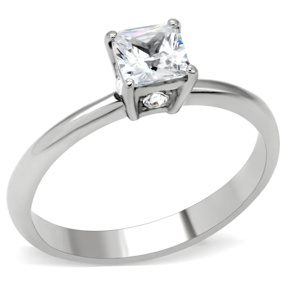 TK202 - High polished (no plating) Stainless Steel Ring with AAA Grade CZ in Clear - Grocery