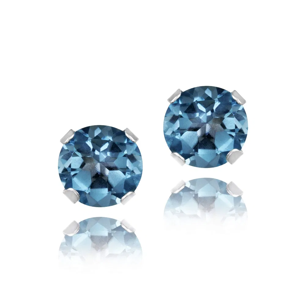 14K White Gold 3/5ct London Blue Topaz Stud Earrings, 4mm - Grocery
