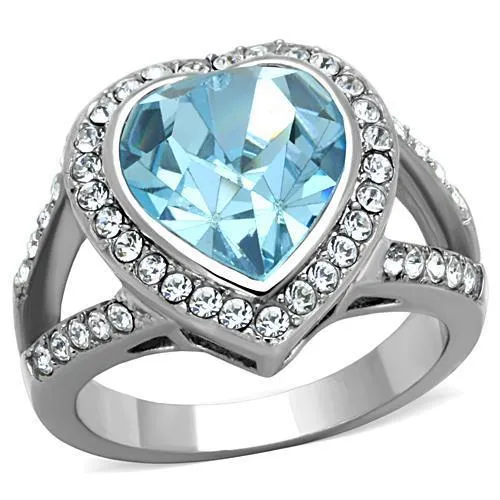 TK1582 - High polished (no plating) Stainless Steel Ring with Top Grade Crystal in Sea Blue - Grocery