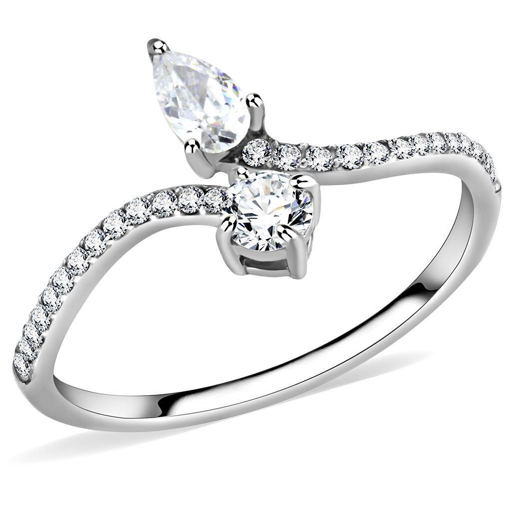 DA138 - High polished (no plating) Stainless Steel Ring with AAA Grade CZ in Clear - Grocery