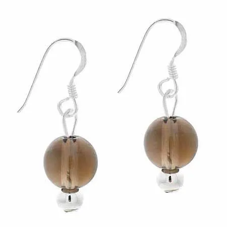 Sterling Silver 6mm Smokey Quartz Bead Dangle Earrings - Grocery