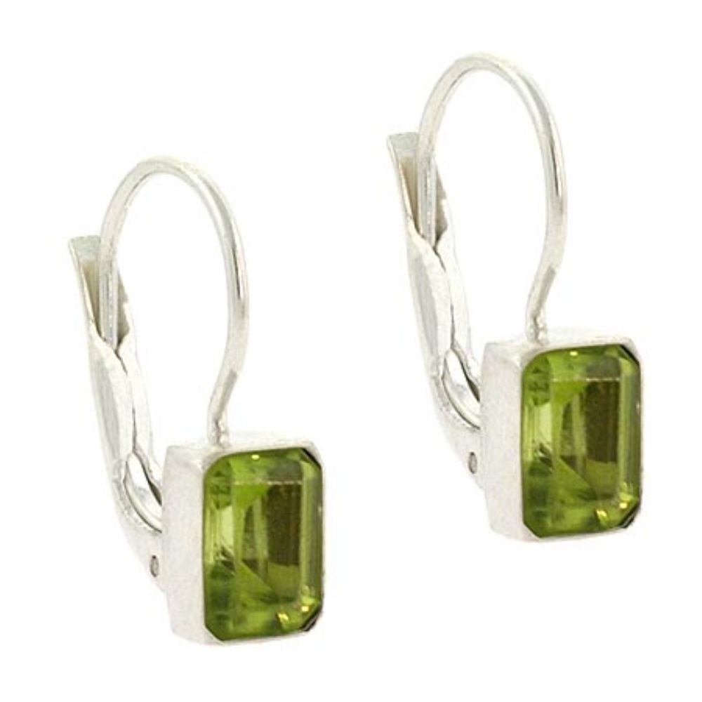 Sterling Silver Genuine Peridot Stone Emerald cut LeverBack Lever Back Earrings - Grocery