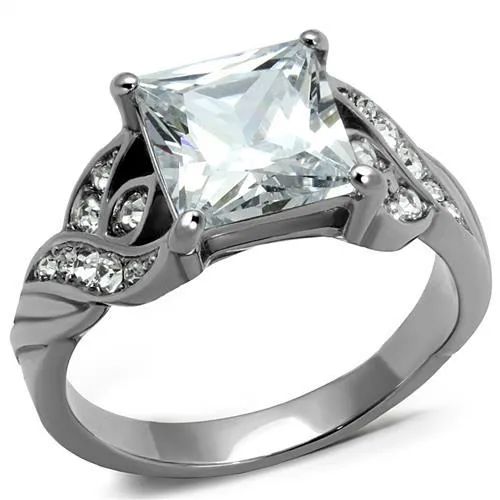 TK2657 - High polished (no plating) Stainless Steel Ring with AAA Grade CZ in Clear - Grocery