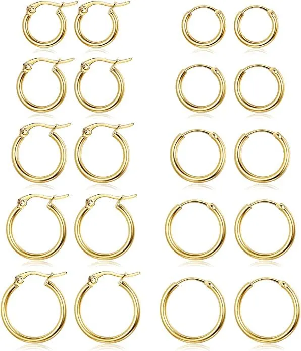 Pairs Stainless Hoop Earrings for Women Latchback Endless Small Hoop Earrings Set Cute Huggie Cartilage Earrings 10mm-18mm - Grocery