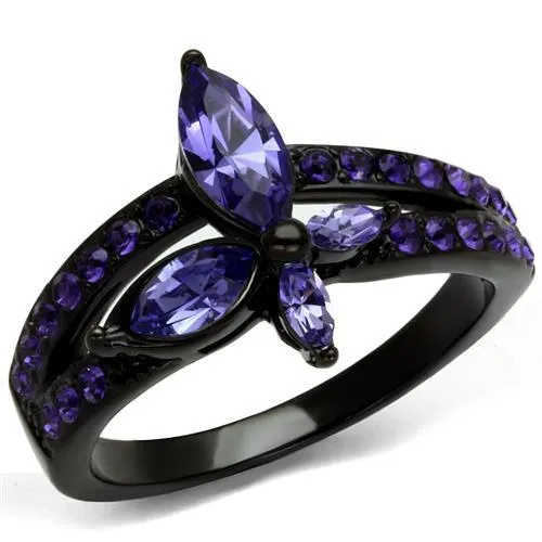 TK2490 - IP Black(Ion Plating) Stainless Steel Ring with Top Grade Crystal in Tanzanite - Grocery
