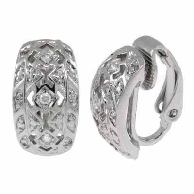 Sterling Silver CZ Design Huggie Earrings - Grocery