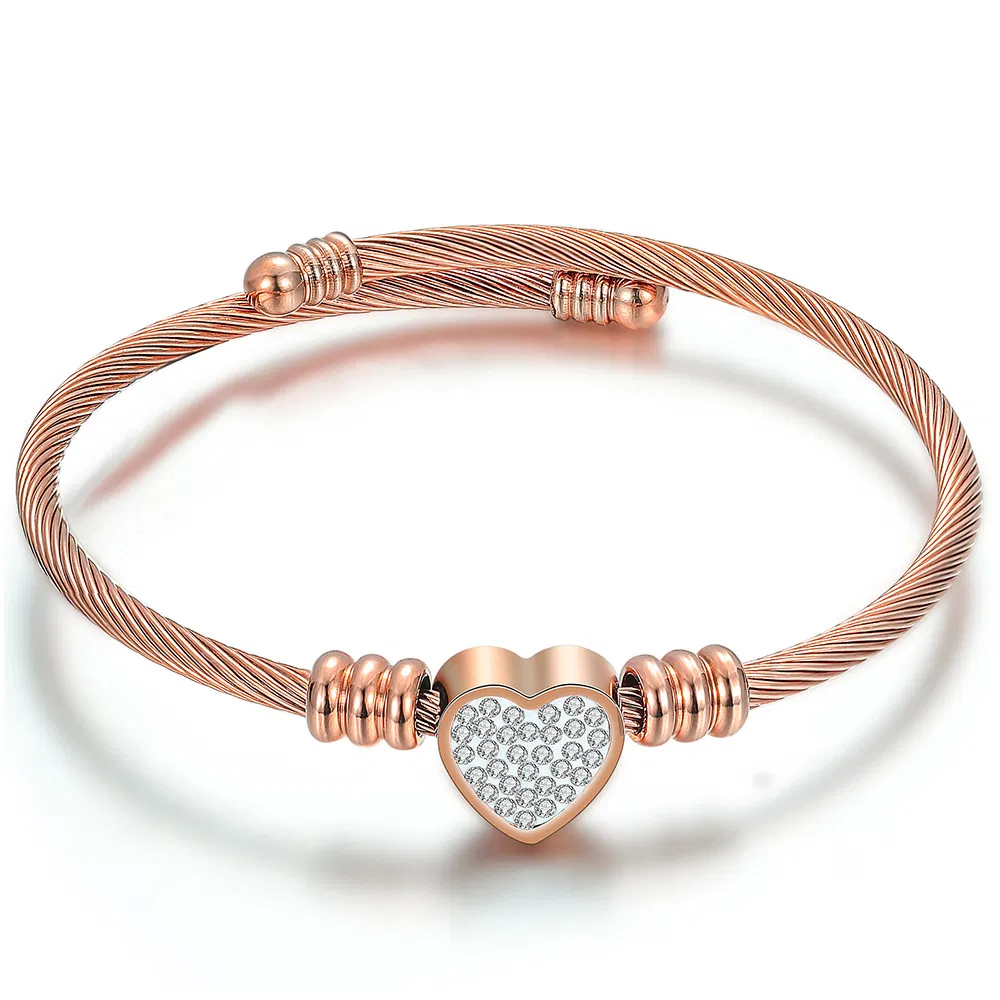 Simple Titanium Steel Heart-shaped Diamond Cable Women's Adjustable Bracelet Wholesale - Grocery