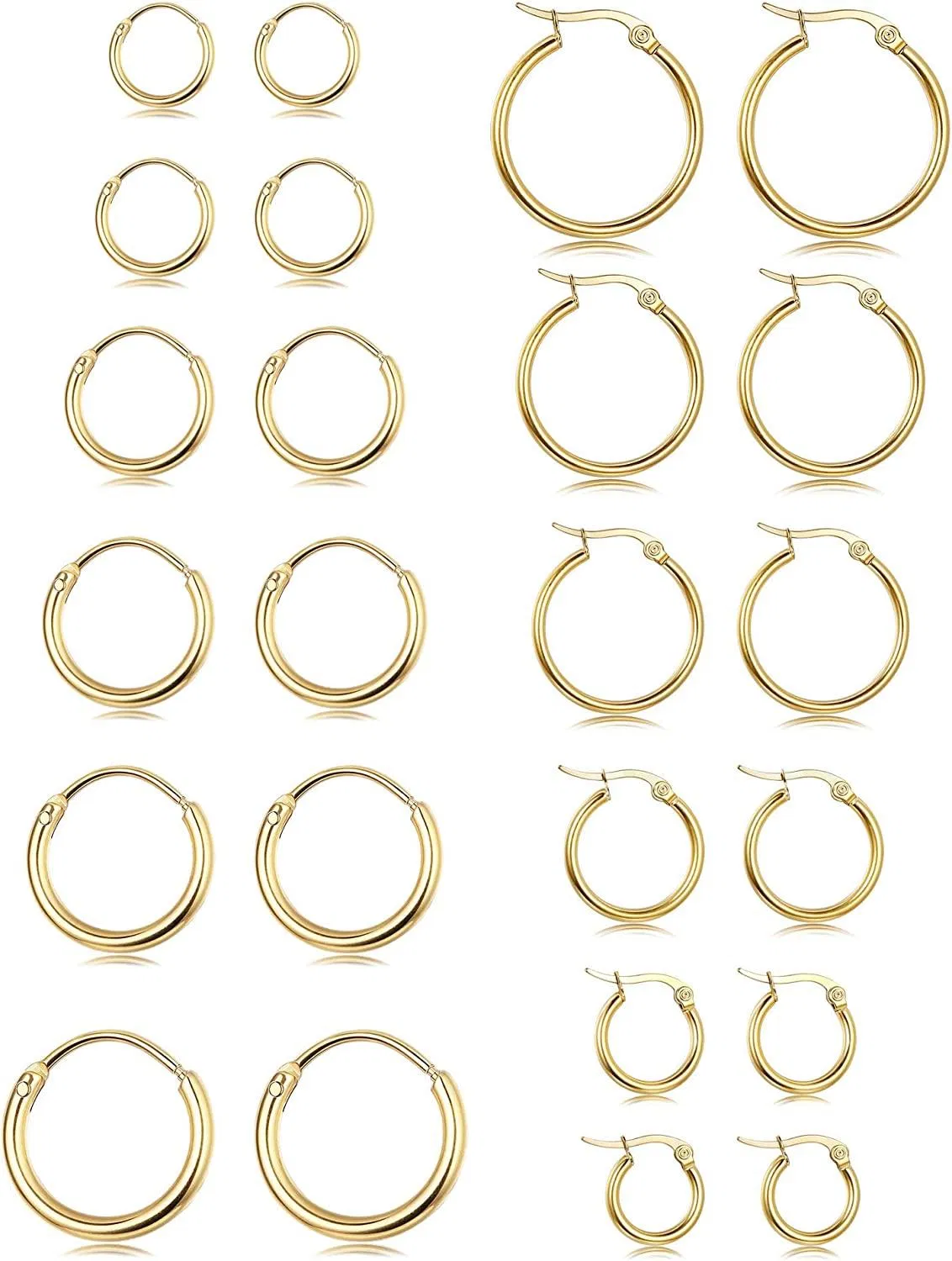 12 Pairs Stainless Small Round Hoop Earrings for Women Twisted Hoop Earrings Set; 10MM-20MM - Grocery