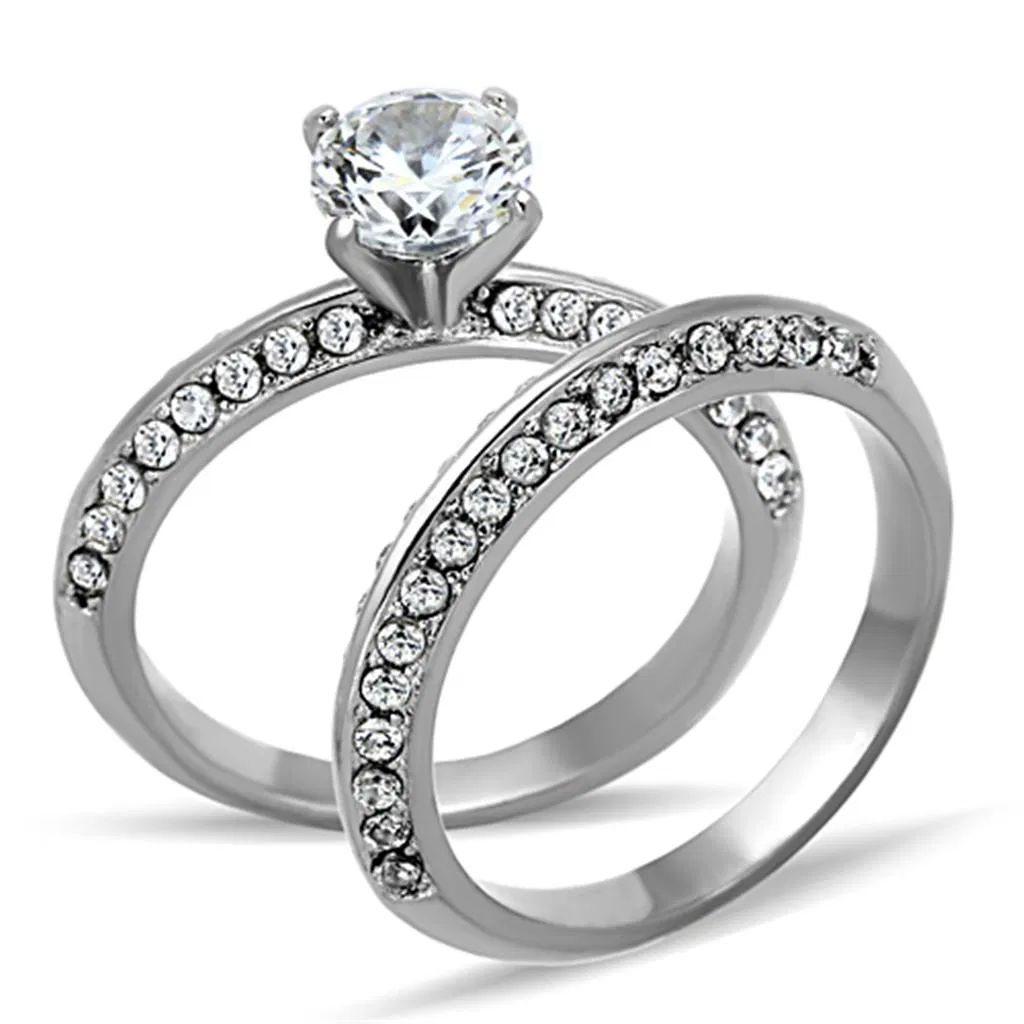 TK1320 - High polished (no plating) Stainless Steel Ring with AAA Grade CZ in Clear - Grocery