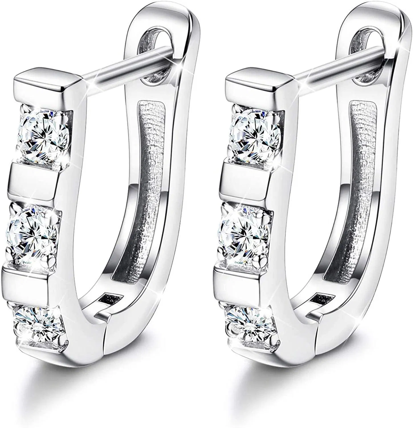 925 Sterling Silver Dainty Huggie Earrings for Women Sets With Zirconia U Shaped Small Hoop Earrings for Sensitive Ears - Grocery