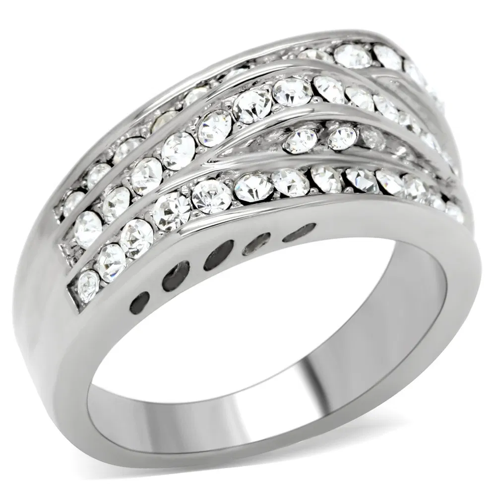 TK188 - High polished (no plating) Stainless Steel Ring with Top Grade Crystal in Clear - Grocery