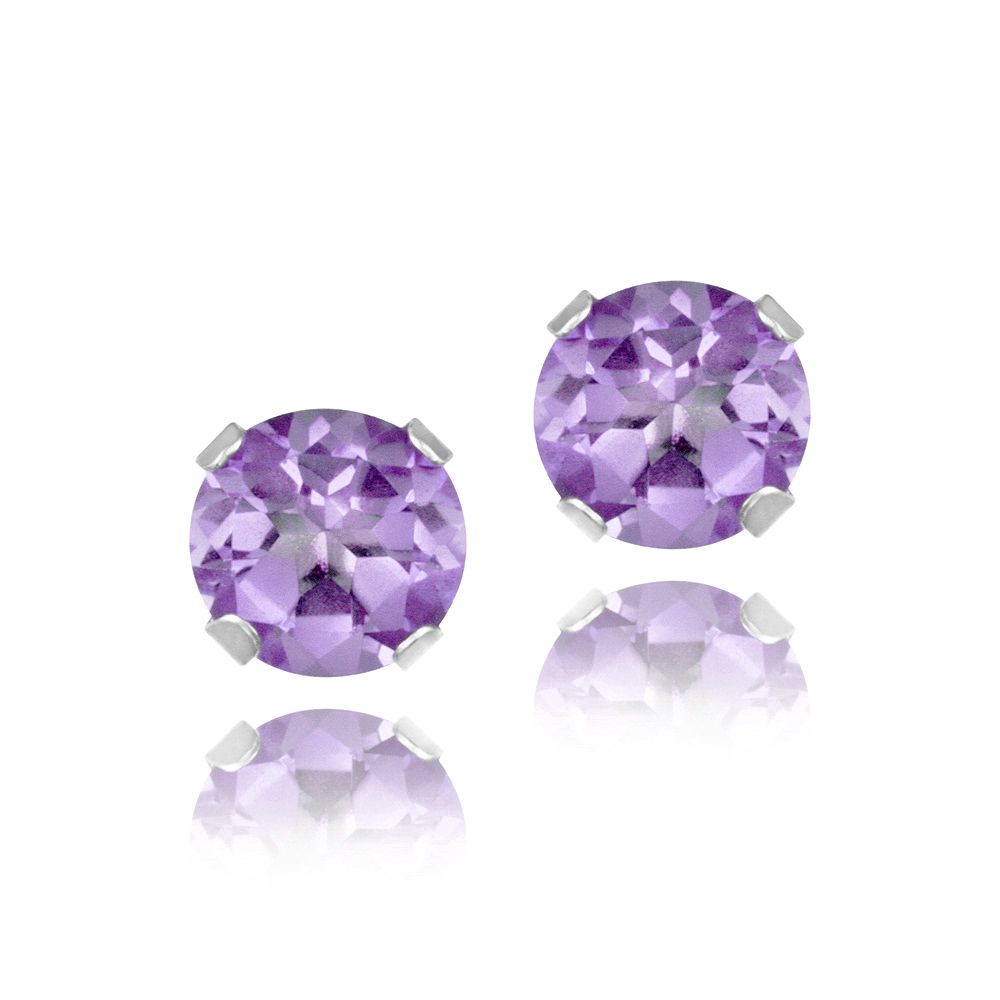 Sterling Silver 1/5ct Purple CZ Stud Earrings, 3mm - Grocery