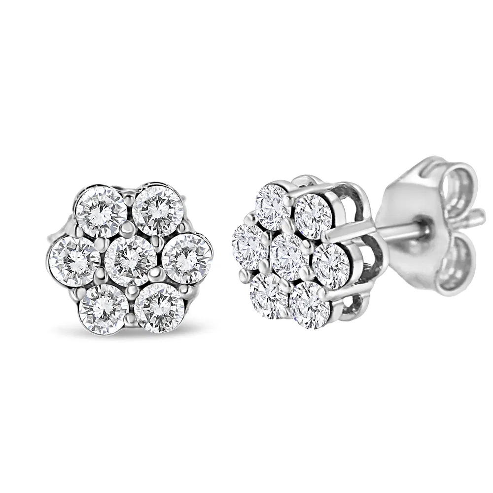 .925 Sterling Silver 1/2ct Cttw Lab Grown Diamond Floral Stud Earrings (F-G Color, SI1-SI2 Clarity) - Grocery