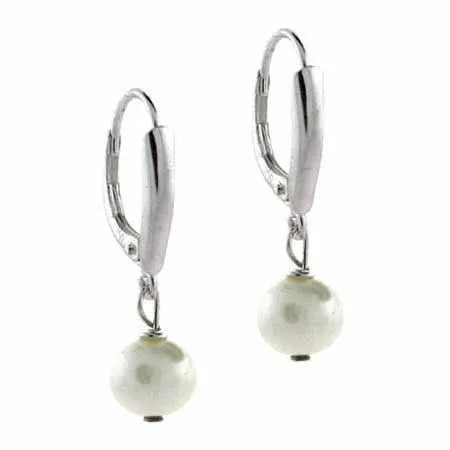 Sterling Silver Freshwater Cultured White Pearl Leverback Earrings - Grocery