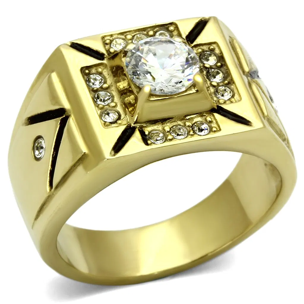 TK723 - IP Gold(Ion Plating) Stainless Steel Ring with AAA Grade CZ in Clear - Grocery