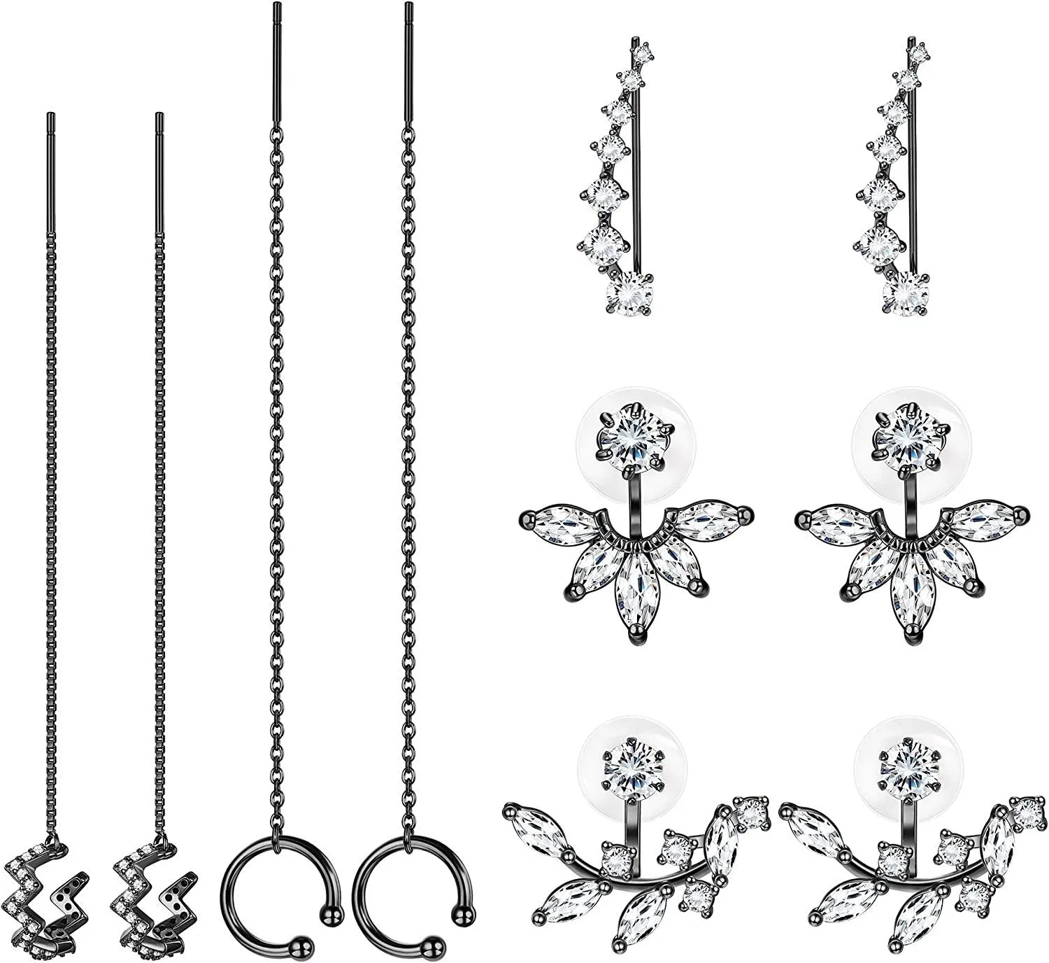 5 Pairs Minimalist Earring For Women Chain Threader Earrings Wrap Tassel Earrings Ear Cuffs Climber Earring Lotus Flower Jackets Earring Set - Grocery