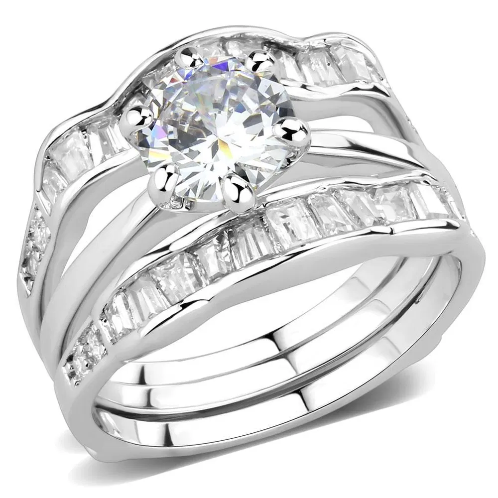 3W1557 - Rhodium Brass Ring with AAA Grade CZ in Clear - Grocery
