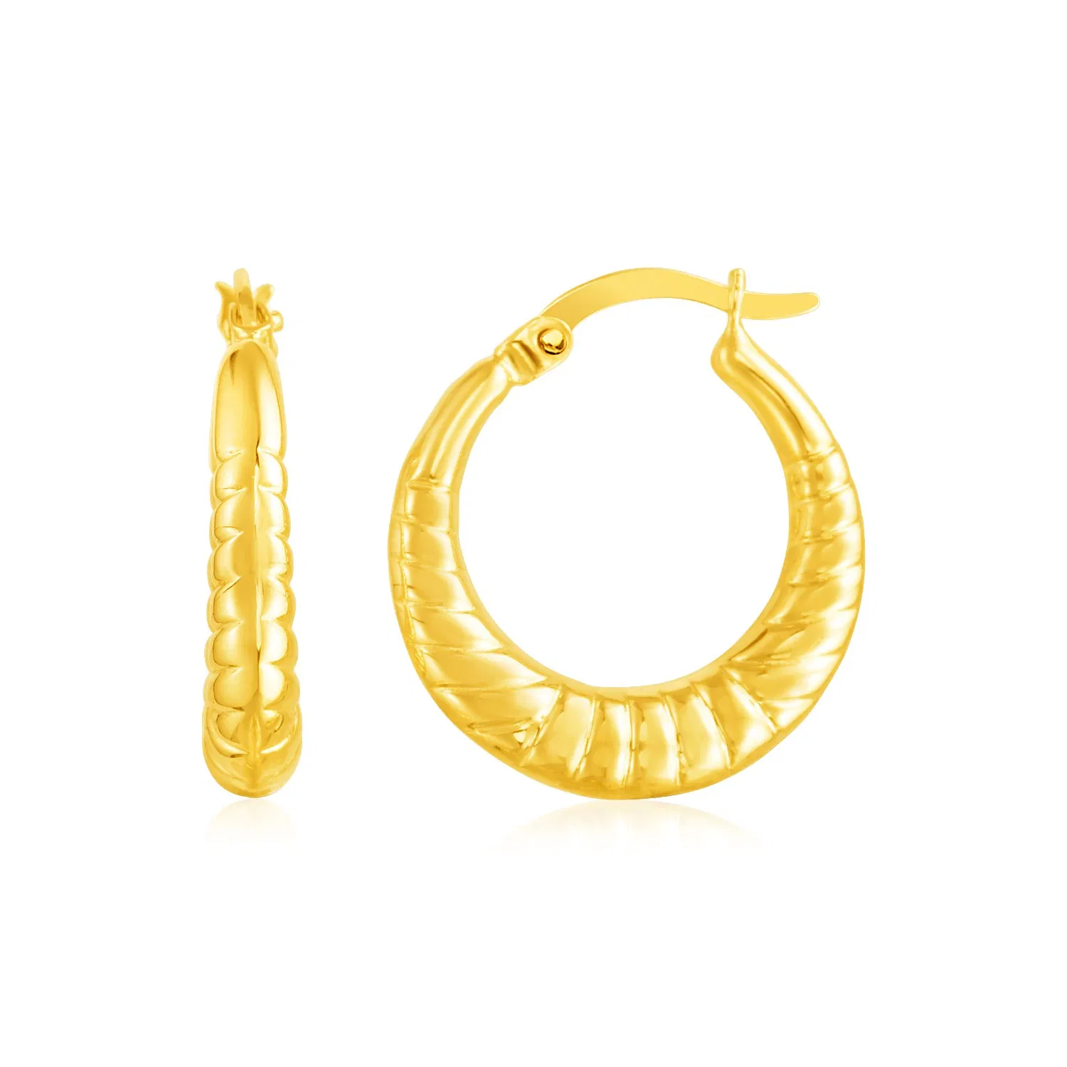 14k Yellow Gold Puffed and Scalloped Hoop Earrings - Grocery