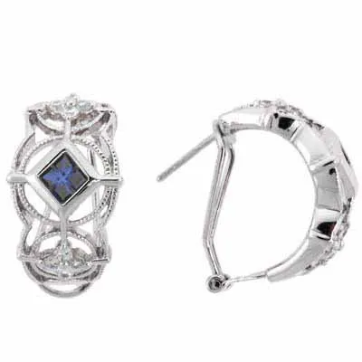 Sterling Silver Tanzanite & White CZ filigree Half Hoop Earrings - Grocery