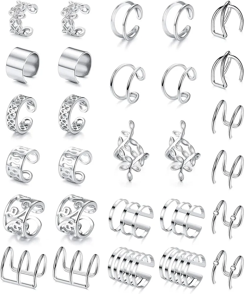 14 Pairs Ear Cuff for Women Fake Lip Helix Cartilage Clip On Wrap Earrings Non Piercing Earrings Set - Grocery