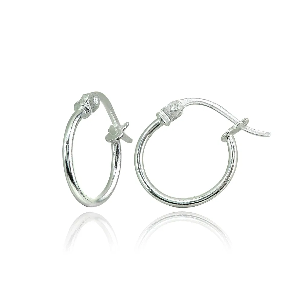 925 Silver Tiny Small 12mm Polished Round Thin Lightweight Unisex Hoop Earrings - Grocery