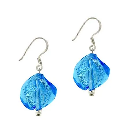 Sterling Silver Aqua Blue Twisted Foil Glass Dangle Earrings - Grocery