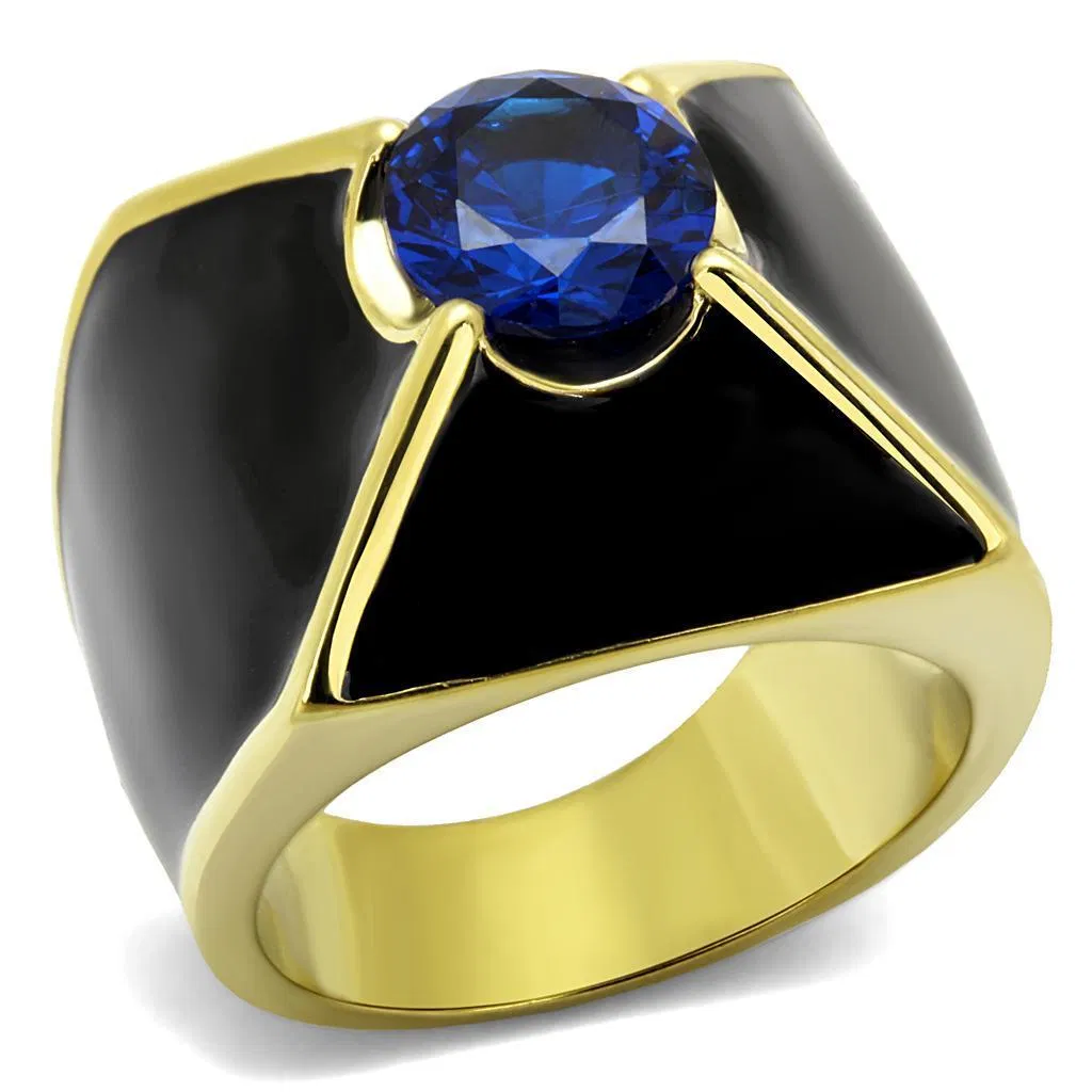 TK2640 - IP Gold(Ion Plating) Stainless Steel Ring with AAA Grade CZ in London Blue - Grocery