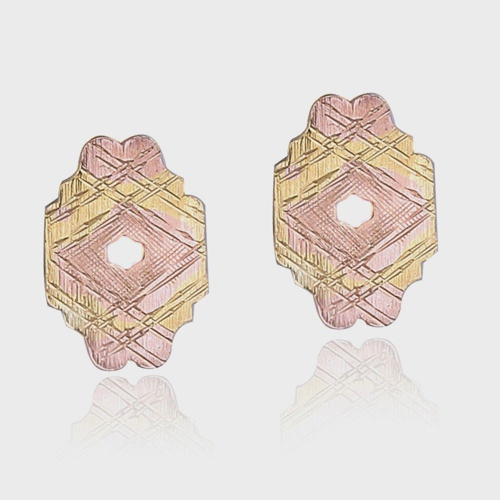 18K Gold over Sterling Silver Tri Color Vintage Earrings - Grocery