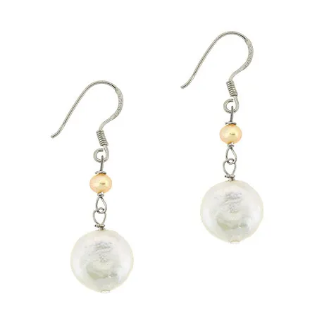 Sterling Silver Freshwater Cultured Pink & White Coin Pearl Dangle Earrings - Grocery