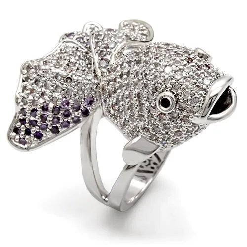 1W085 - Rhodium Brass Ring with AAA Grade CZ in Multi Color - Grocery